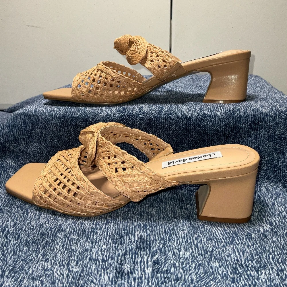 New Charles David Women’s Raffia Woven Sandals Slip On Size 10 M Boho Summer